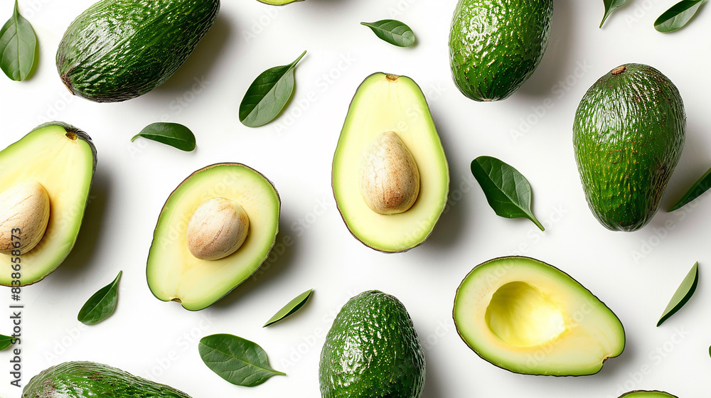 avocado and slices isolated on white background avocado and slices isolated on white background