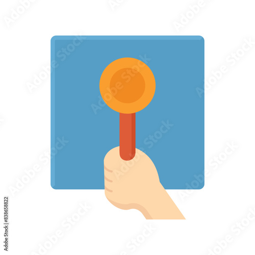 Tile floor installation, tool or equipment vector icon. With worker, tiler, material, huge mallet or rubber hammer. Bathroom, kitchen, home building improvement, repair, renovation, construction work.