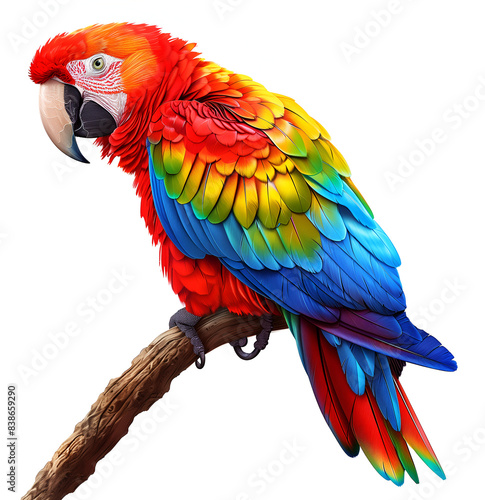 blue and yellow macaw on white