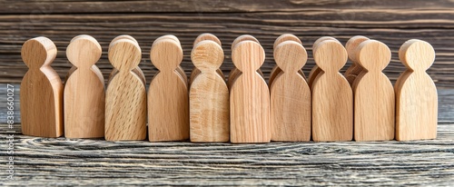 A group of wooden men. A symbol of teamwork