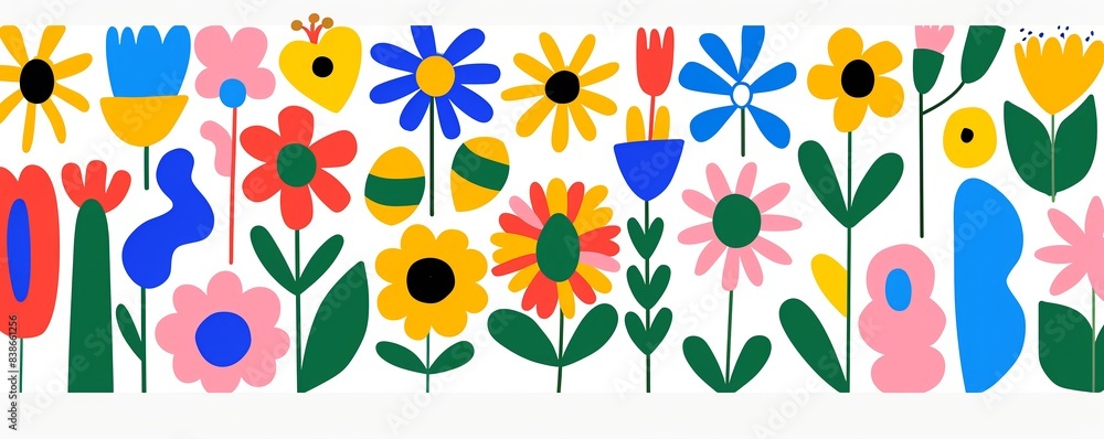 A flat design background with a garland of summer flowers at the top and bottom, providing free copy space in the middle for text A flat design background with a garland of summer flowers at the top and bottom, providing free copy space in the middle for text
