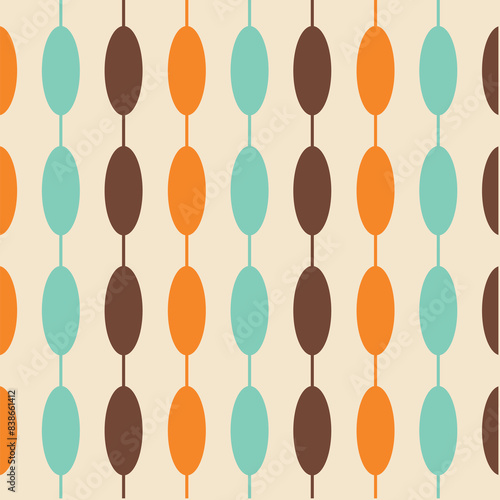 50s Mid Century Modern Seamless Pattern, Geometric Mid Century Modern Pattern in Beige, Brown, Turquoise and Orange, MCM