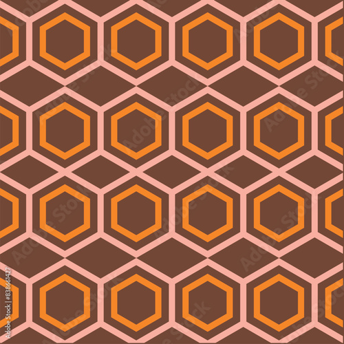 50s Mid Century Modern Seamless Pattern, Geometric Mid Century Modern Pattern in. Brown, Pink and Orange,  MCM