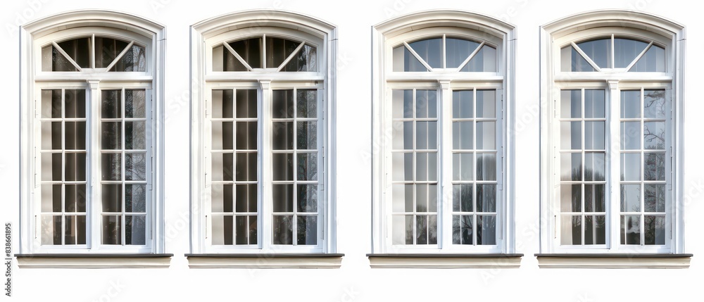 Fototapeta premium window designs presented in a frontal perspective, highlighting their unique features against a neutral white backdrop