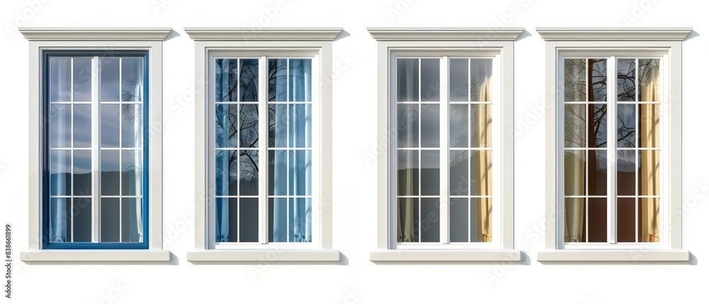 window designs presented in a frontal perspective, highlighting their unique features against a neutral white backdrop window designs presented in a frontal perspective, highlighting their unique features against a neutral white backdrop