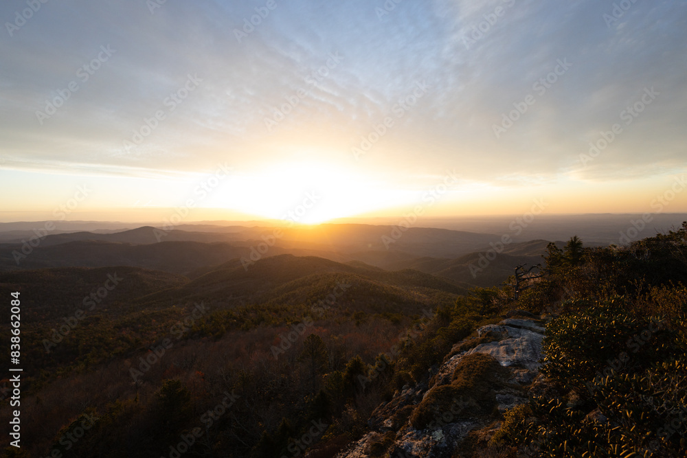 Sunrise at Hawksbill Mountain at the Linville Gorge in the Mountains of Western North Carolina Sunrise at Hawksbill Mountain at the Linville Gorge in the Mountains of Western North Carolina