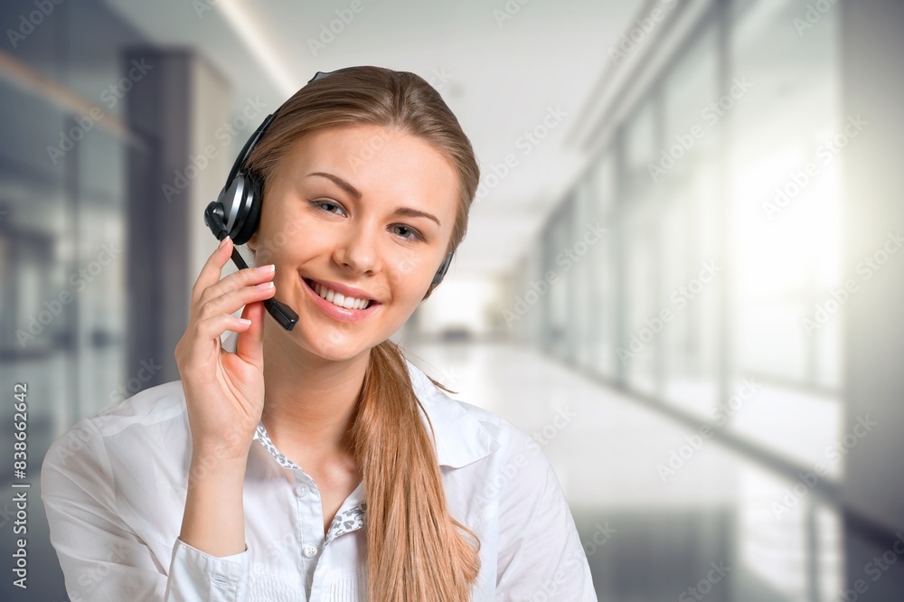 Communication, happy woman call center consulting customer services. Communication, happy woman call center consulting customer services.