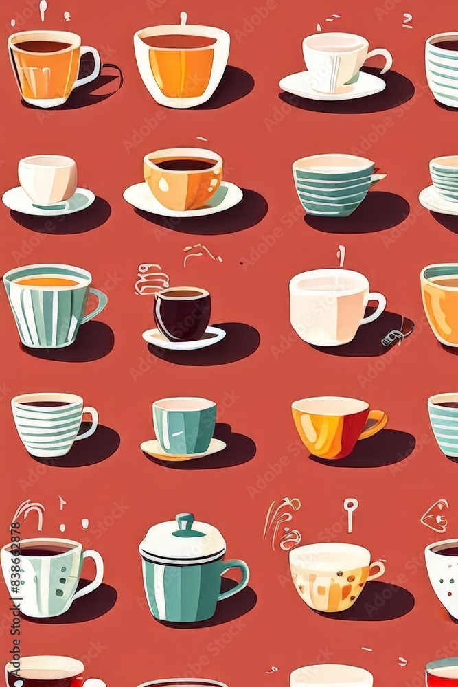 Colorful Collection of Cups and Saucers Colorful Collection of Cups and Saucers
