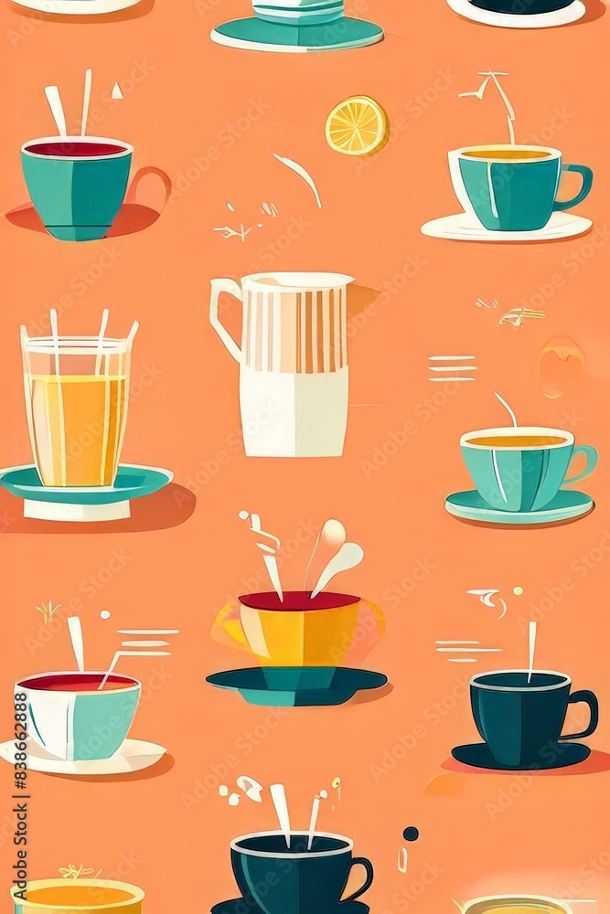 Colorful Collection of Cups and Saucers Colorful Collection of Cups and Saucers
