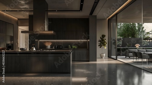 Modern kitchen with gray interior and chic countertops, contemporary aesthetics