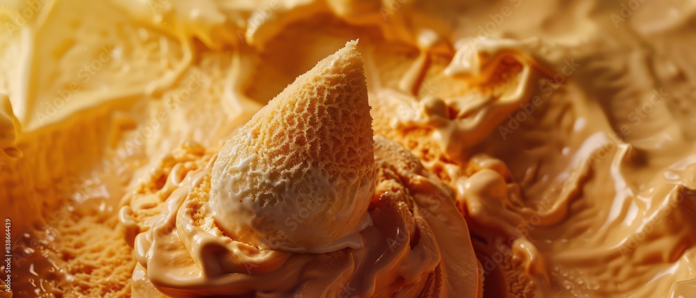 Creamy gelato adorned with contrasting textures like crunchy nuts or crispy wafers, tantalizing the palate Creamy gelato adorned with contrasting textures like crunchy nuts or crispy wafers, tantalizing the palate