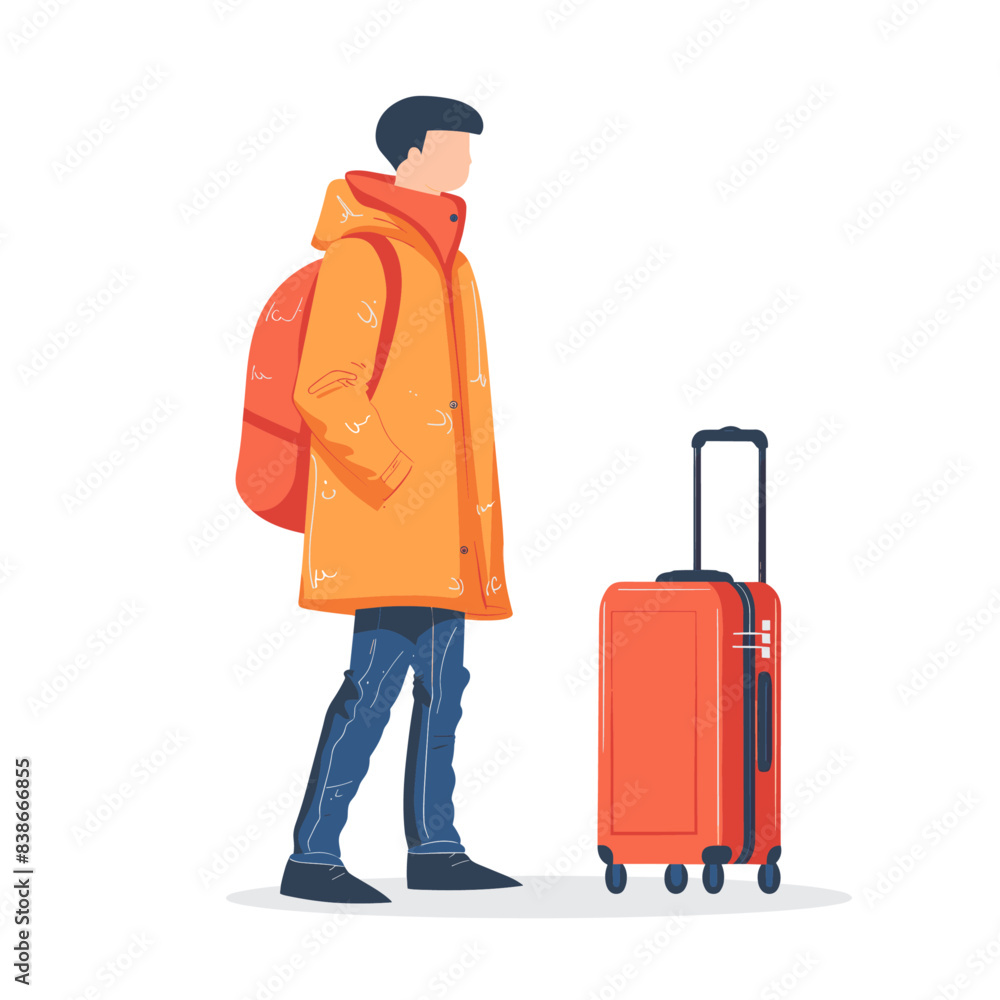 man stands with his suitcase. The flat design style man stands with his suitcase. The flat design style