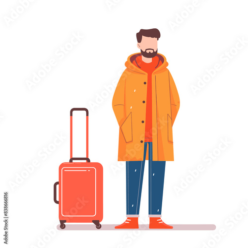 A man stands with his suitcase