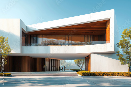 White Building on a blue sky backdrop.Modern concrete architecture.
