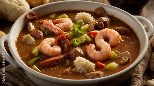 Gumbo rich, flavorful stew from Louisiana, often made with seafood, sausage, and served over rice