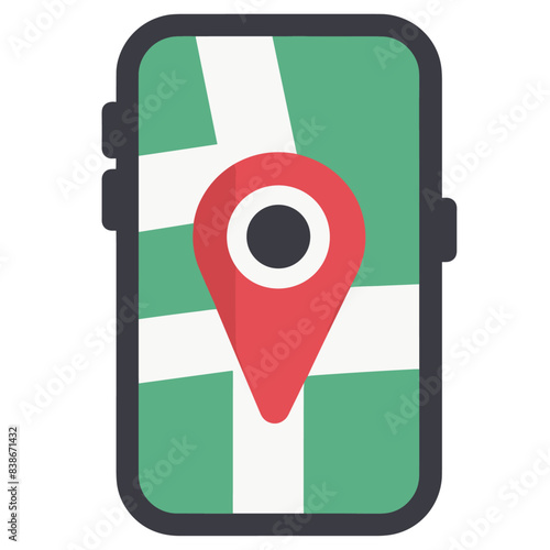 A simple flat vector app icon depicting with a map displayed