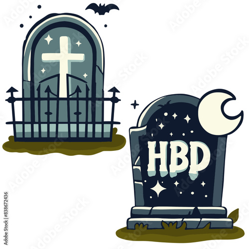 Vector illustration, for halloweendecoration, headstone 