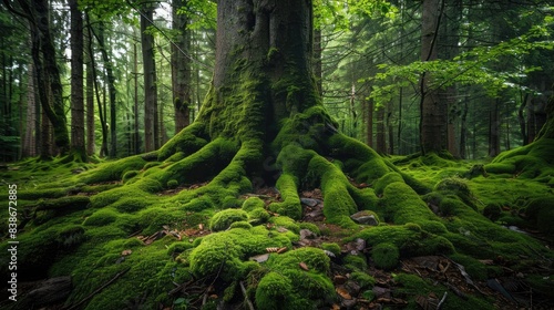 Tree in the forest covered with moss