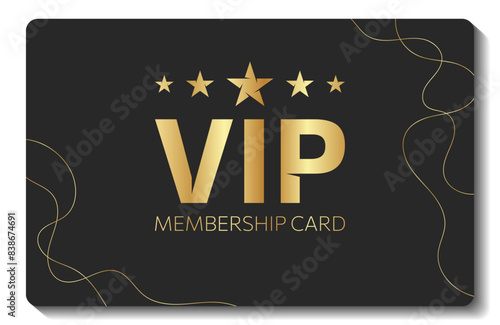 black VIP membership card with gold elements stars