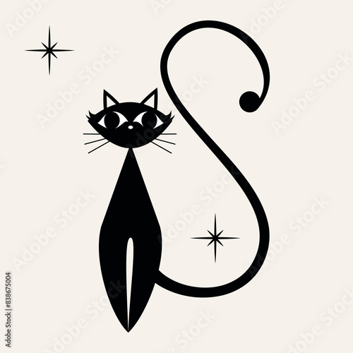 1950s Mid Century Modern Atomic Black Cats and Starbursts