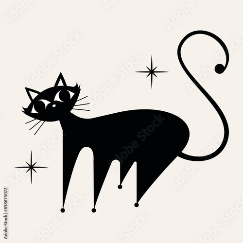 1950s Mid Century Modern Atomic Black Cats and Starbursts