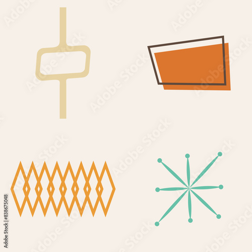 50s Mid Century Modern Shapes, Elements, Icons and Logos
