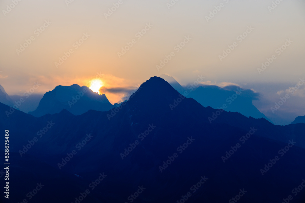 Himalaya mountains landscape with high altitude snow and ice glacier summit peaks. Everest Base Camp Solo Khumbu trekking region in Nepal. Beautiful Himalayas eight thouthander summits under blue sky Himalaya mountains landscape with high altitude snow and ice glacier summit peaks. Everest Base Camp Solo Khumbu trekking region in Nepal. Beautiful Himalayas eight thouthander summits under blue sky