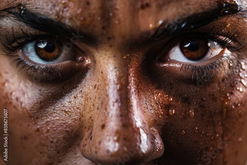 Close up of intense female athlete's eyes. Sports photography.  photo