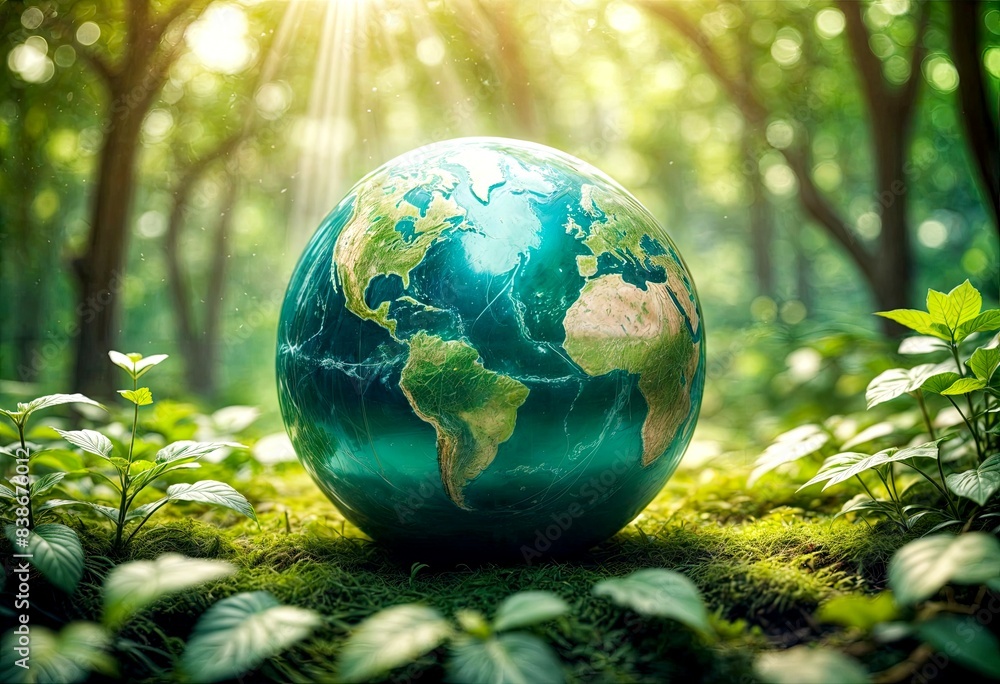 Glowing Earth in a Lush, Green Setting Representing Sustainability Glowing Earth in a Lush, Green Setting Representing Sustainability