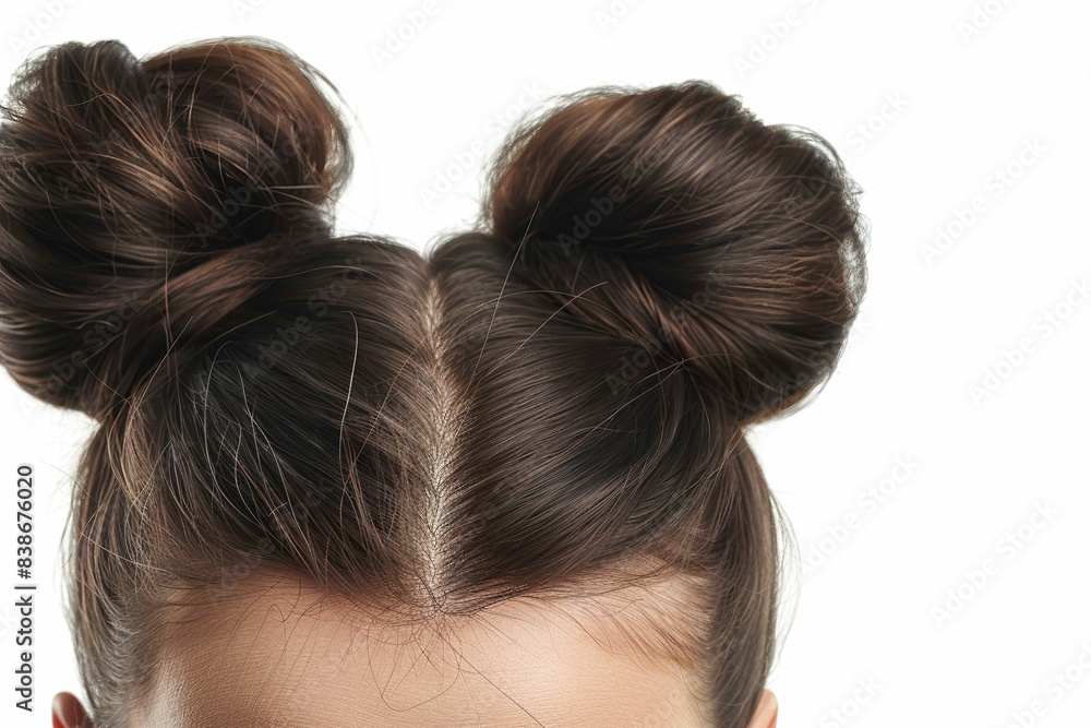 Fototapeta premium Space buns hair style isolated on white 
