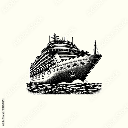 cruise ship in ocean with wave vector illustration