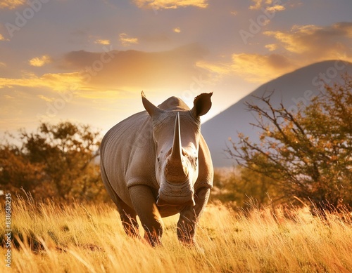 Rhinoceros in the grasslands of the game reserve in Southern Africa