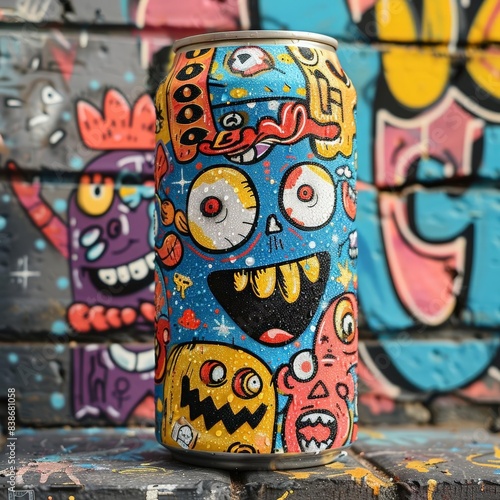 Whimsical street art, Beer can clipart with a poptop lid photo