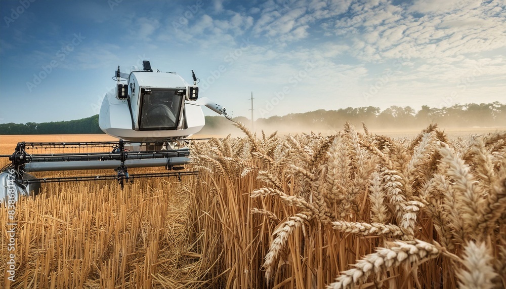 Fototapeta premium Rural Robotics Harvesting Wheat with Precision