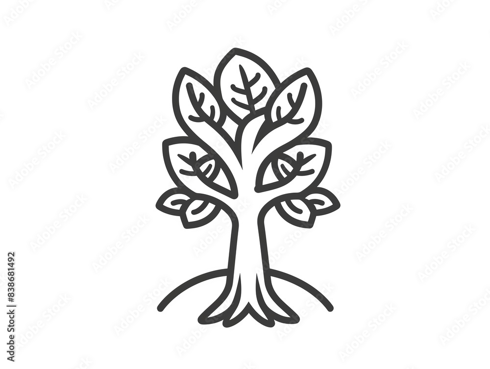 Simple black and white line art illustration of a tree with leaves. Simple black and white line art illustration of a tree with leaves.