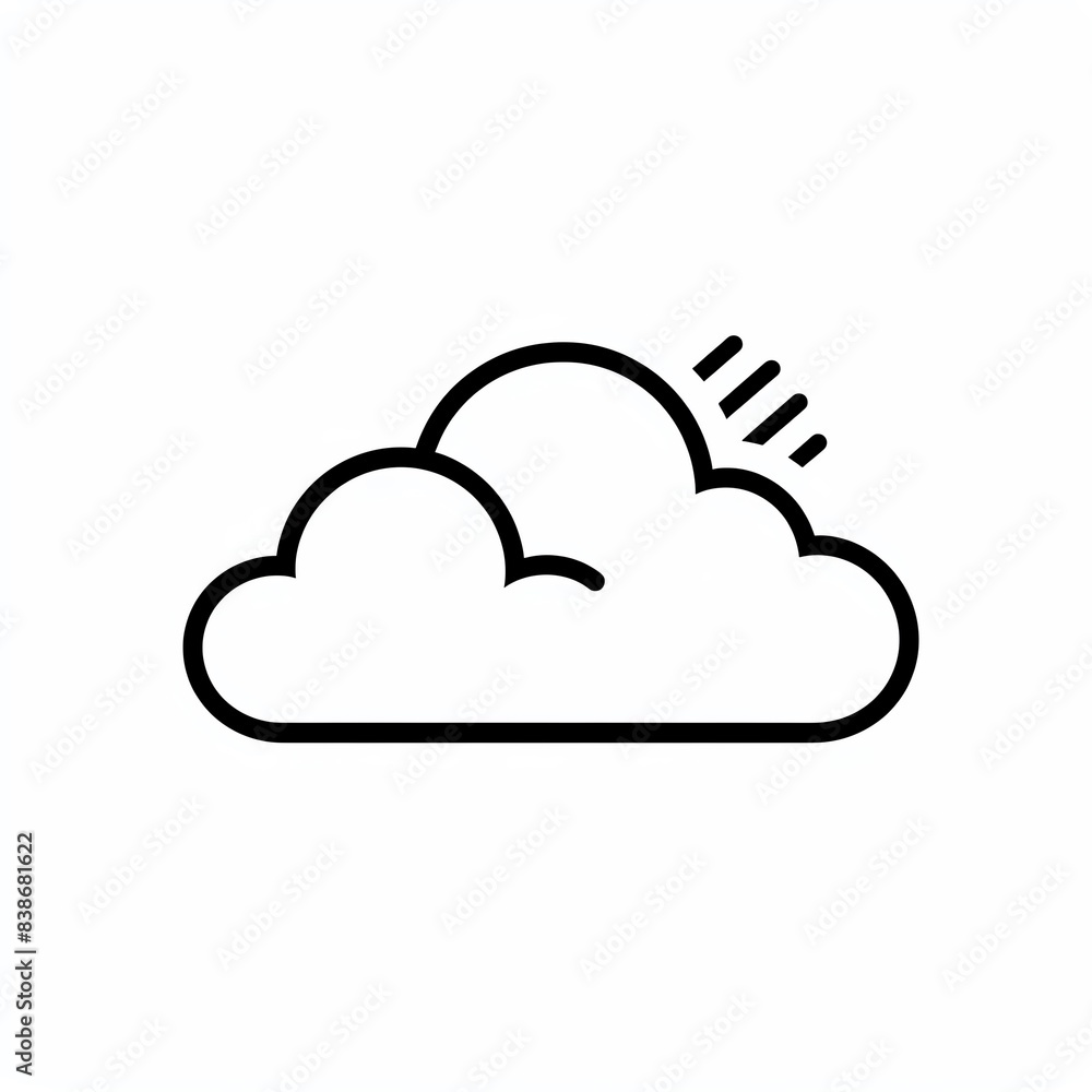 Simple line art icon of a cloud with the sun peeking out. Simple line art icon of a cloud with the sun peeking out.