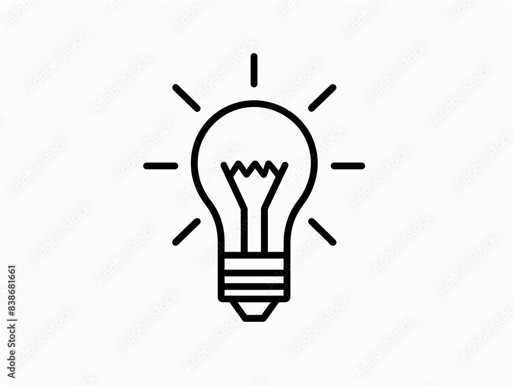 Simple black and white light bulb icon, symbolizing idea, innovation, and inspiration. Simple black and white light bulb icon, symbolizing idea, innovation, and inspiration.