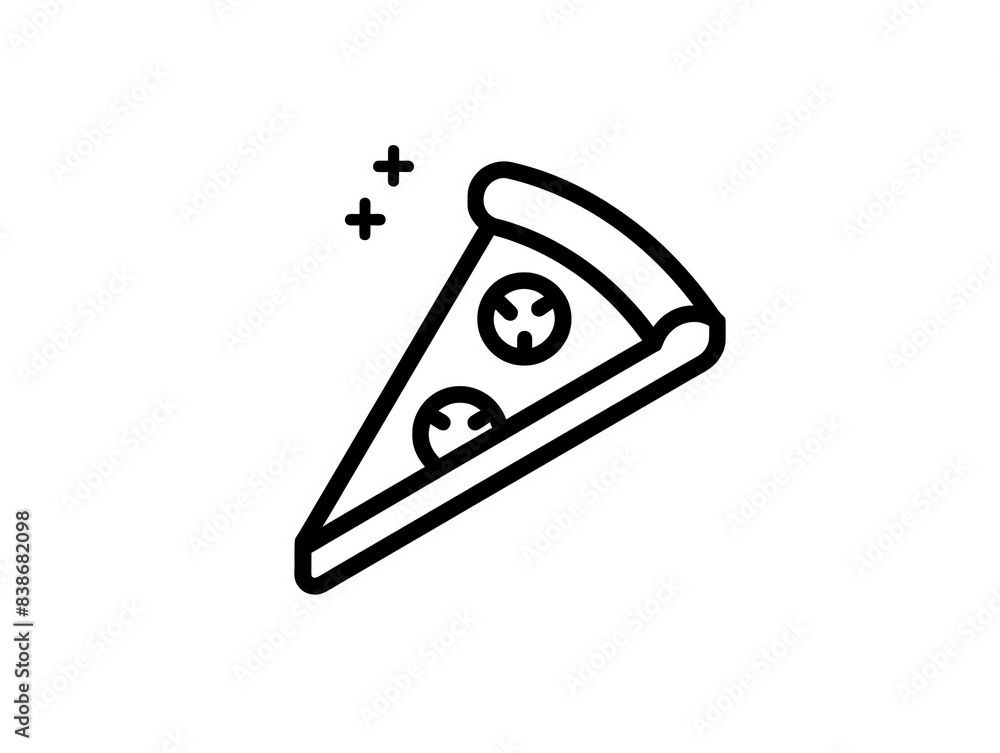 Simple line art icon of a single slice of pizza. Simple line art icon of a single slice of pizza.