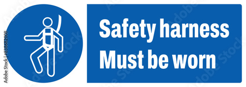 ISO mandatory safety signs_safety harness must be worn landscape size 1/2 a4,a3,a2,a1