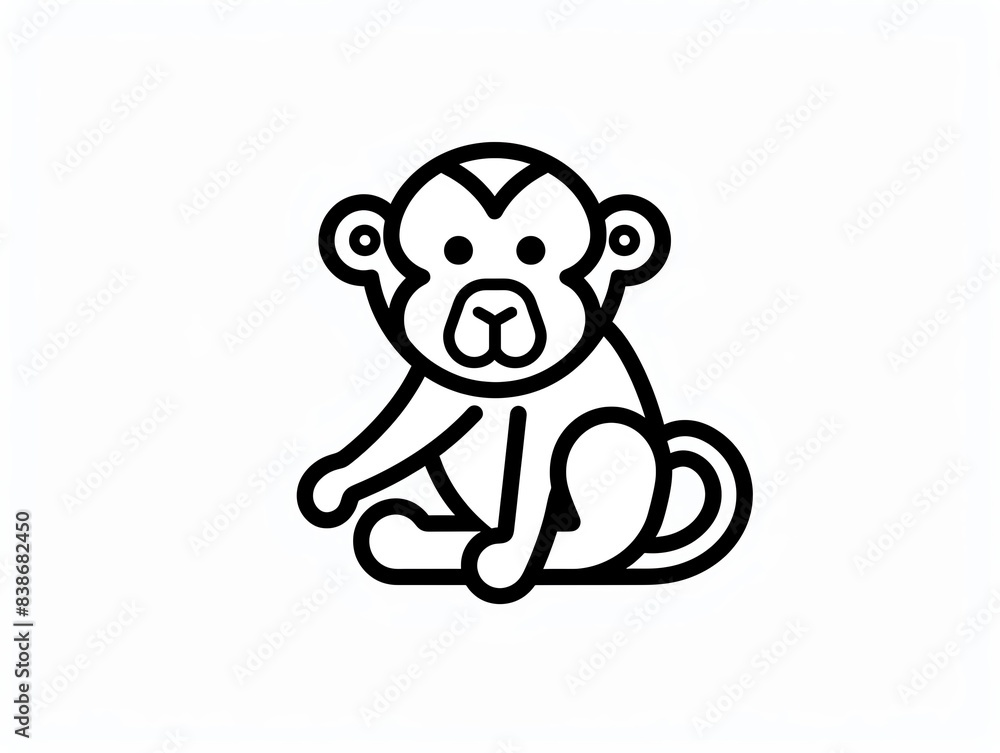 Simple line drawing of a monkey sitting.