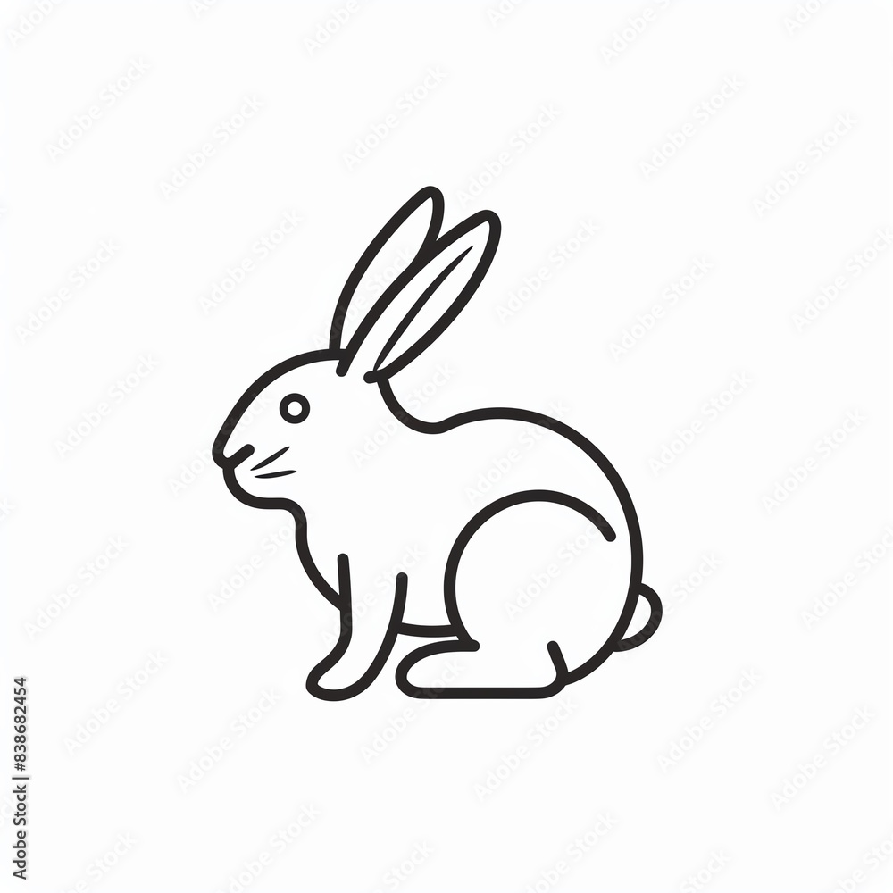 Line art illustration of a rabbit with a fluffy tail.