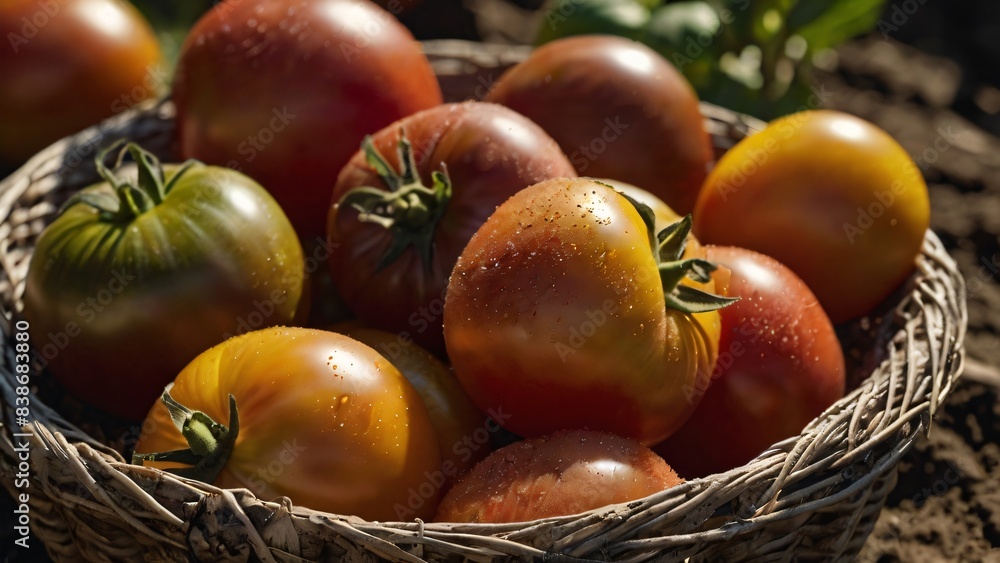 basket Overflowing with Ripe Red Tomatoes, Fresh from the Farm basket Overflowing with Ripe Red Tomatoes, Fresh from the Farm