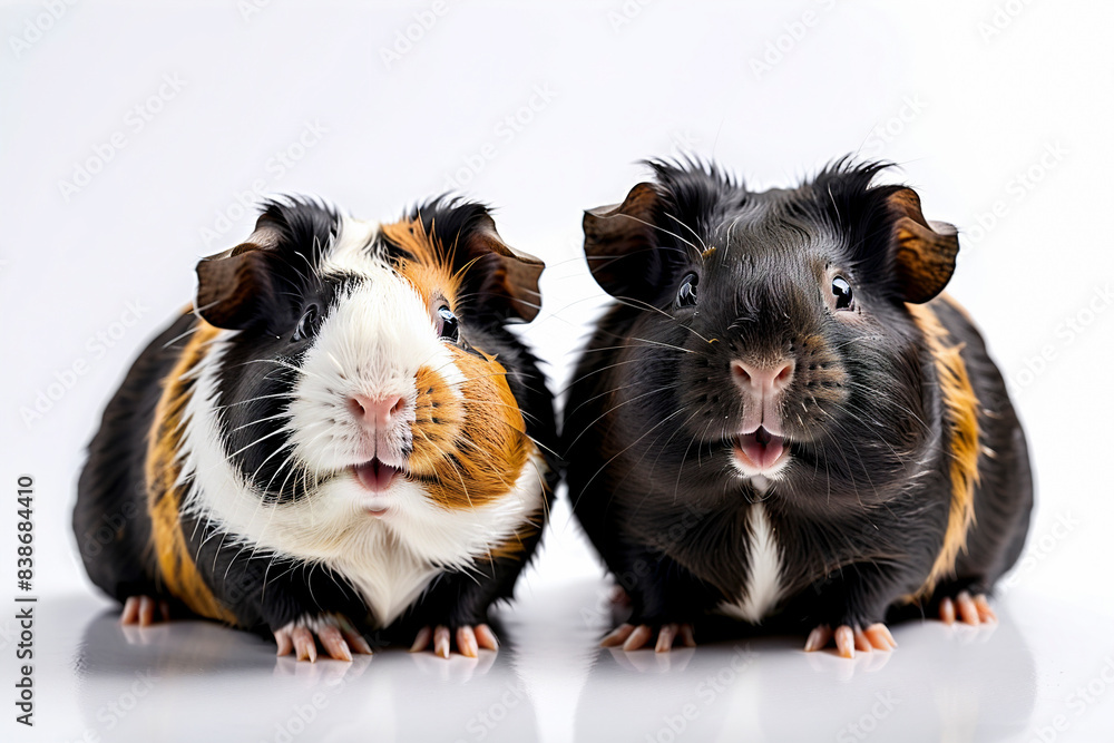isolated photo of two black Guinea Pigs is Happiness on white background , full body photo isolated photo of two black Guinea Pigs is Happiness on white background , full body photo