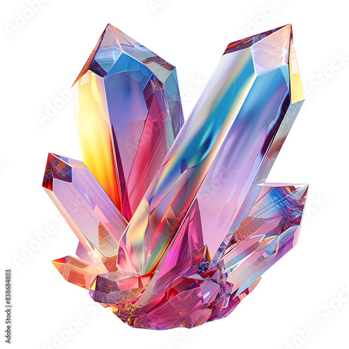 3D holographic crystal isolated in transparent background. Beautiful, luxury gemstone element 