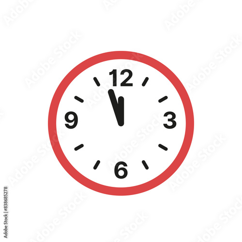 Red clock. Red Wall Clock. Midnight. Cartoon, vector.