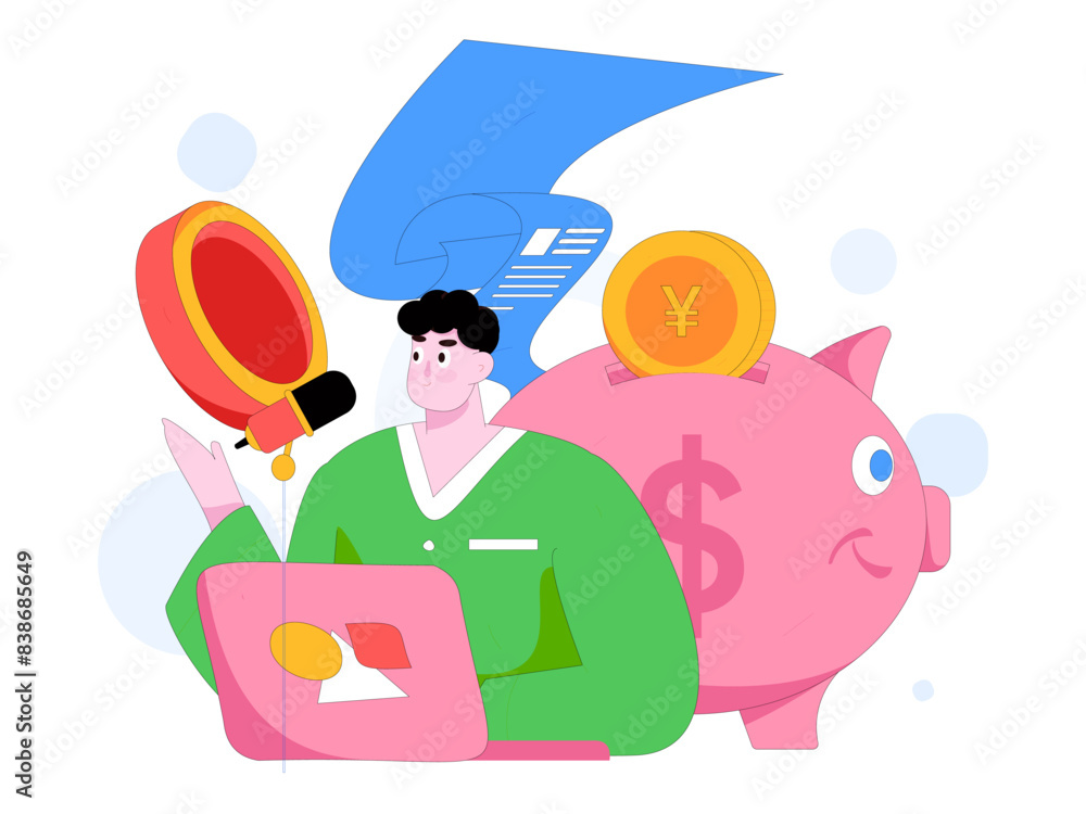 Fototapeta premium Internet financial management investment flat vector concept operation hand drawn illustration 