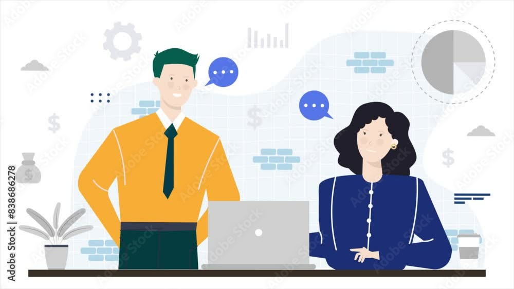employee short discussion in office room. business animated illustration video employee short discussion in office room. business animated illustration video