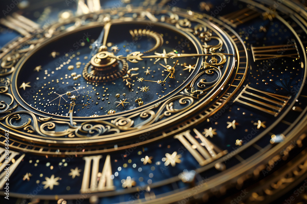 Fototapeta premium A close up of a very ornate clock with gold and black designs