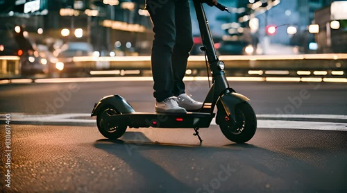 une personne sur son scooter dans les rues d'une ville photo