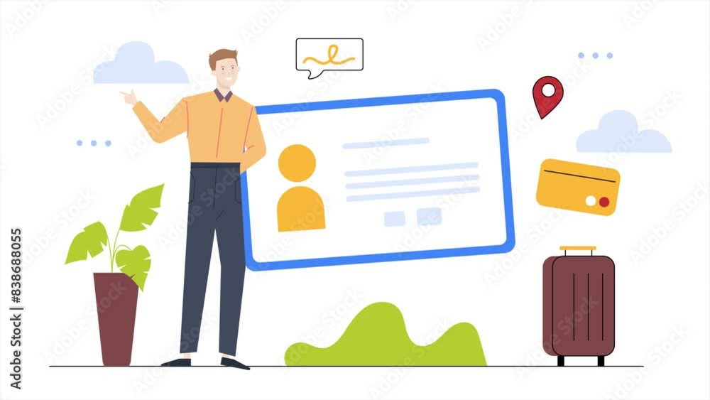 a man presenting his personal data. business animated illustration video a man presenting his personal data. business animated illustration video